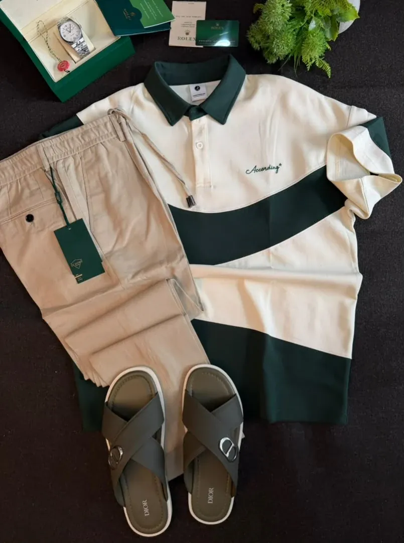 Emerald Colour-Block Polo, Sand Edit