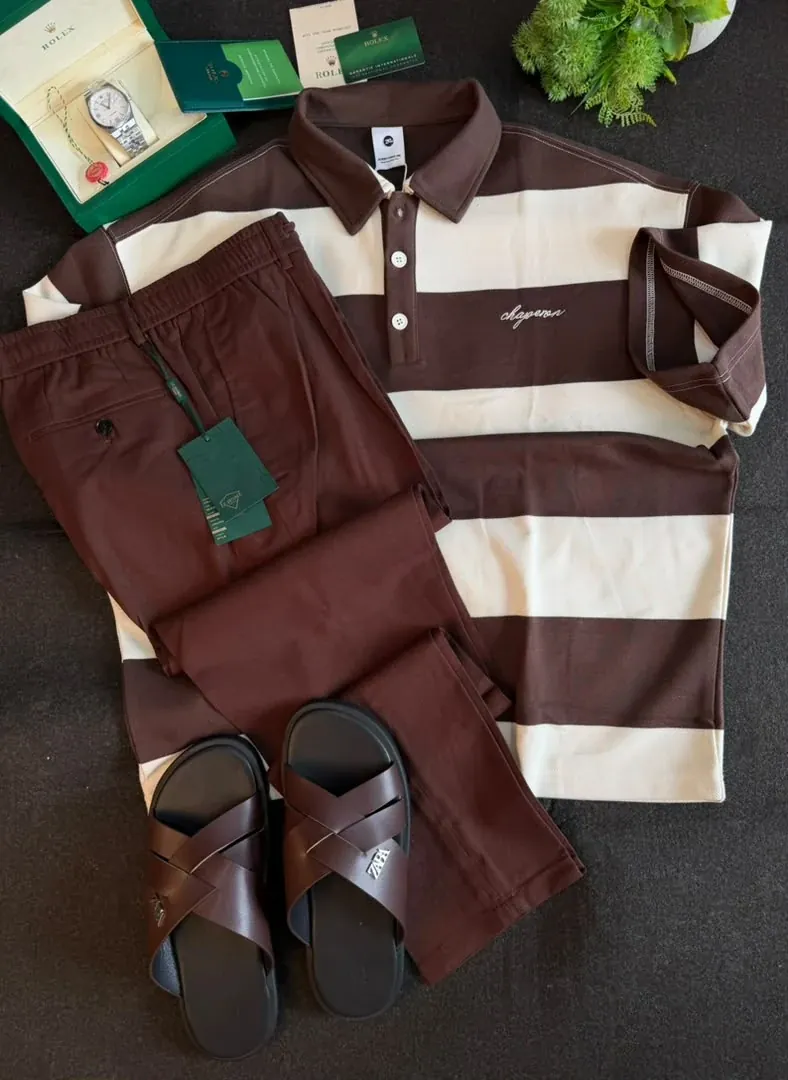 Chocolate Rugby Stripe Polo