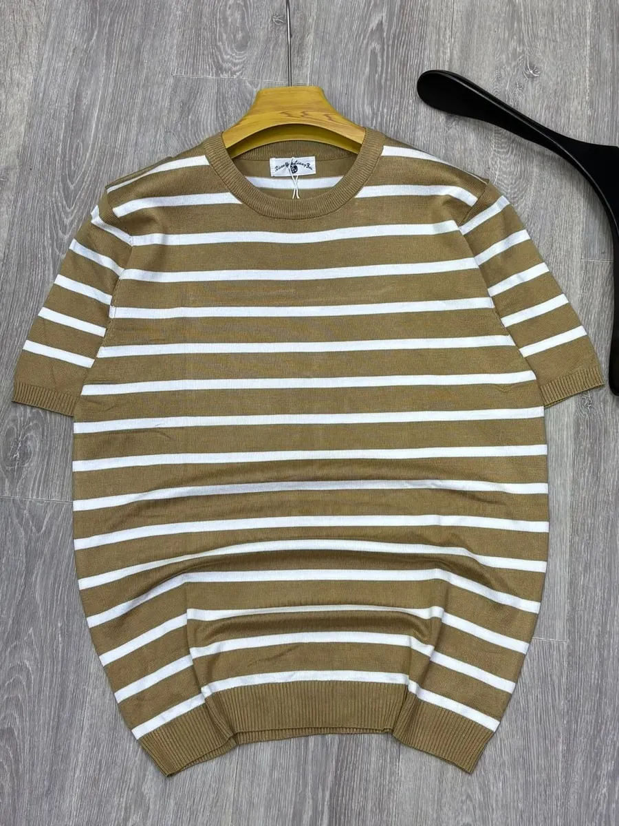 Sand Striped Fine-Knit Tee